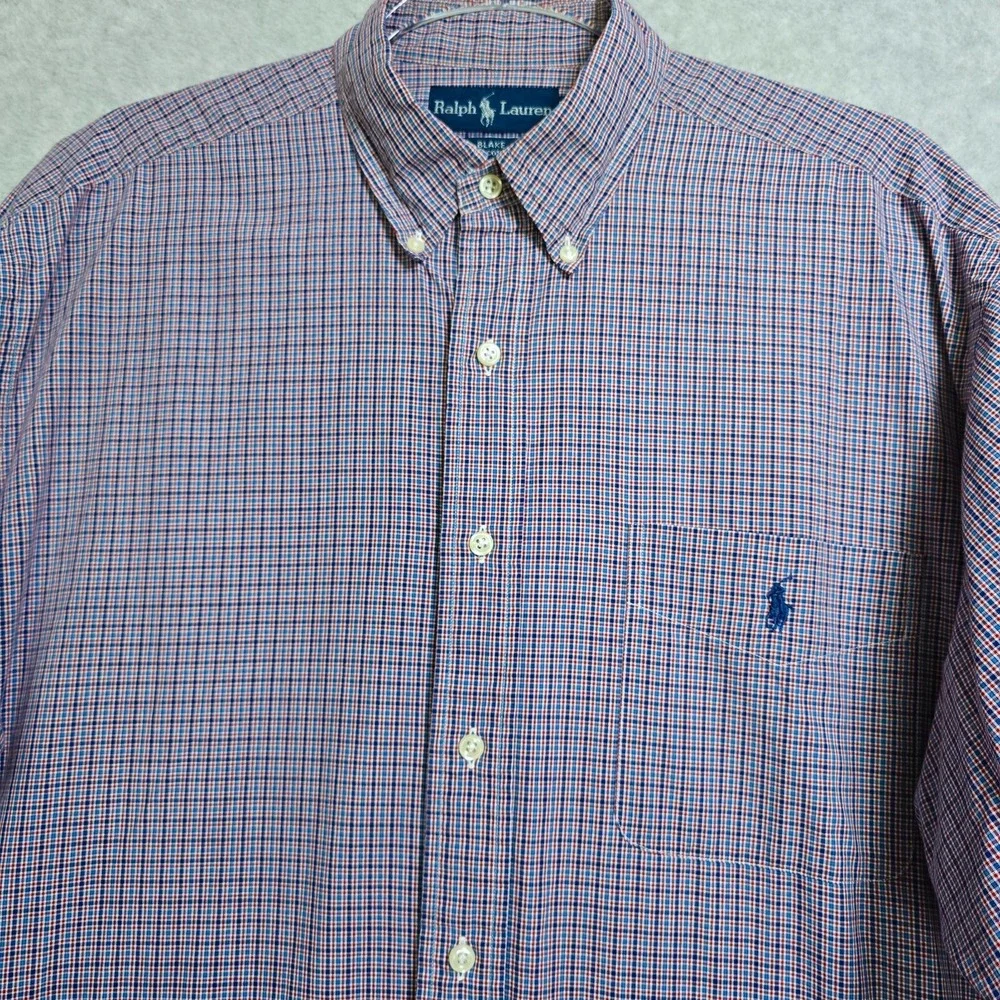 Ralph Lauren Mens Size L Blake Preppy Plaid Long Sleeve Cotton Button Down Pony